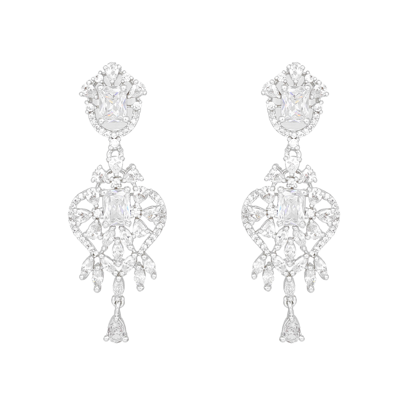 Estele Rhodium Plated CZ Magnificent Designer Drop Earrings for Women