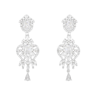 Estele Rhodium Plated CZ Magnificent Designer Drop Earrings for Women