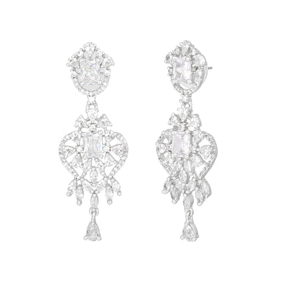 Estele Rhodium Plated CZ Magnificent Designer Drop Earrings for Women