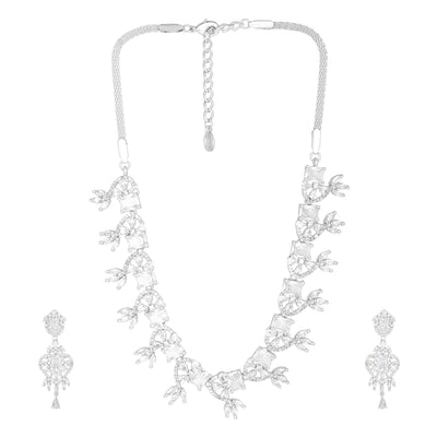 Estele Rhodium Plated CZ Magnificent Designer Necklace Set for Women