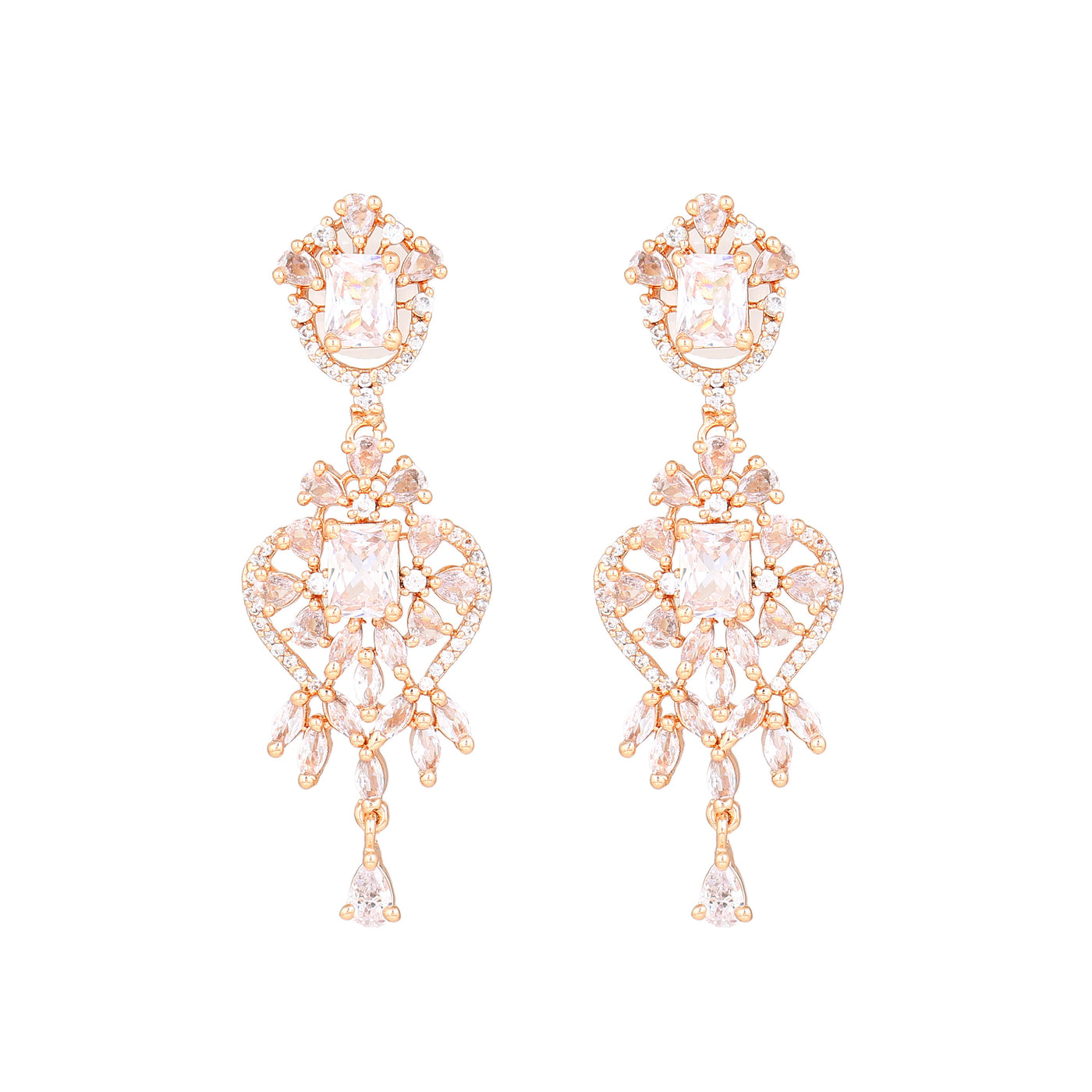 Estele Rose Gold Plated CZ Magnificent Designer Drop Earrings for Women