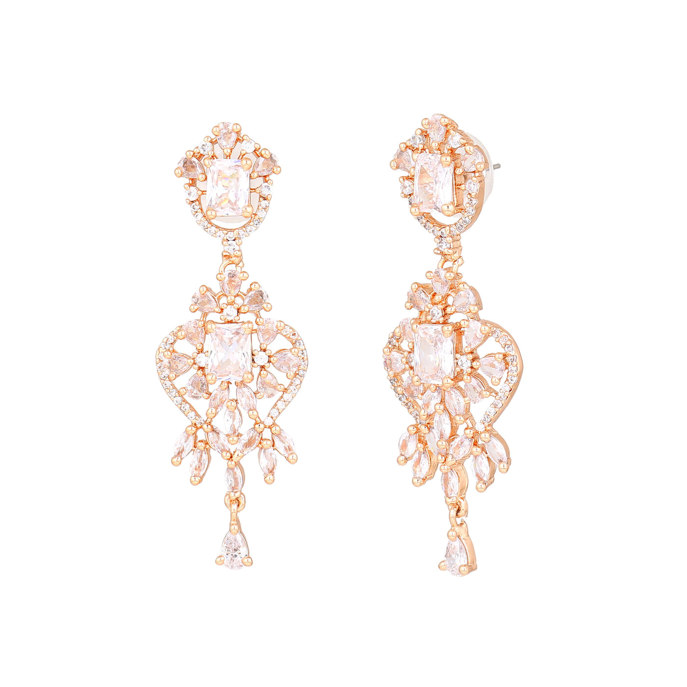 Estele Rose Gold Plated CZ Magnificent Designer Drop Earrings for Women