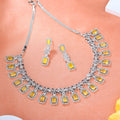 Estele Rhodium Plated CZ Fascinating Necklace Set with Yellow Stones for Women