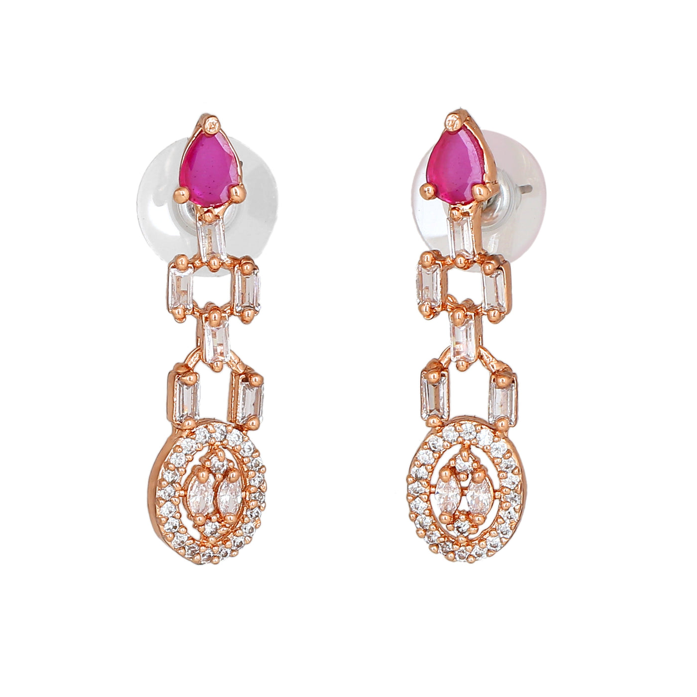 Estele Rose Gold Plated CZ Beautiful Designer Earrings with Ruby Stones for Women