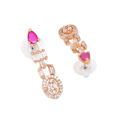 Estele Rose Gold Plated CZ Beautiful Designer Earrings with Ruby Stones for Women