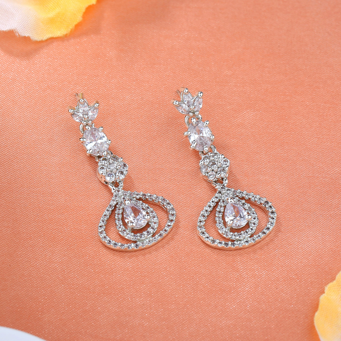 Estele Rhodium Plated CZ Dazzling Designer Earrings for Women