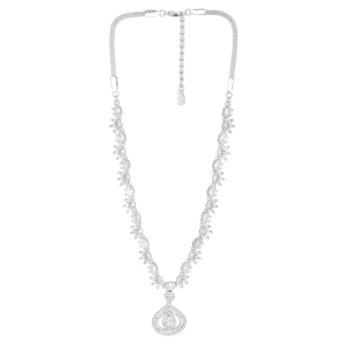 Estele Rhodium Plated CZ Sparkling Drop Designer Necklace Set for Women