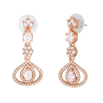 Estele Rose Gold Plated CZ Dazzling Designer Drop Earrings for Women