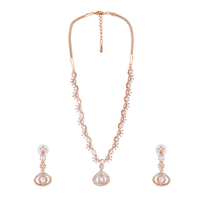 Estele Rose Gold Plated CZ Sparkling Drop Designer Necklace Set for Women