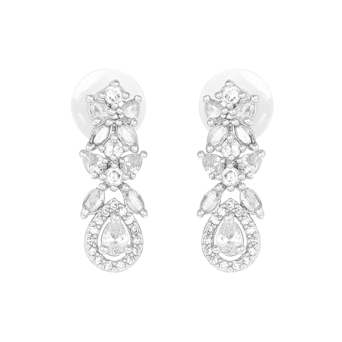 Estele Rhodium Plated CZ Scintillating Drop Earrings for Women