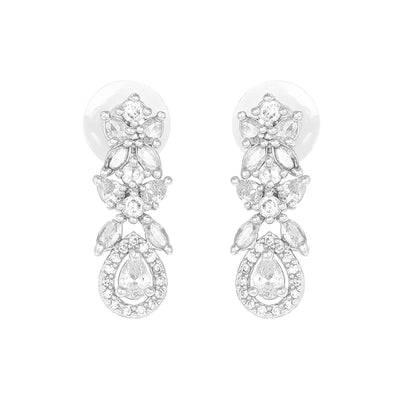 Estele Rhodium Plated CZ Scintillating Drop Earrings for Women