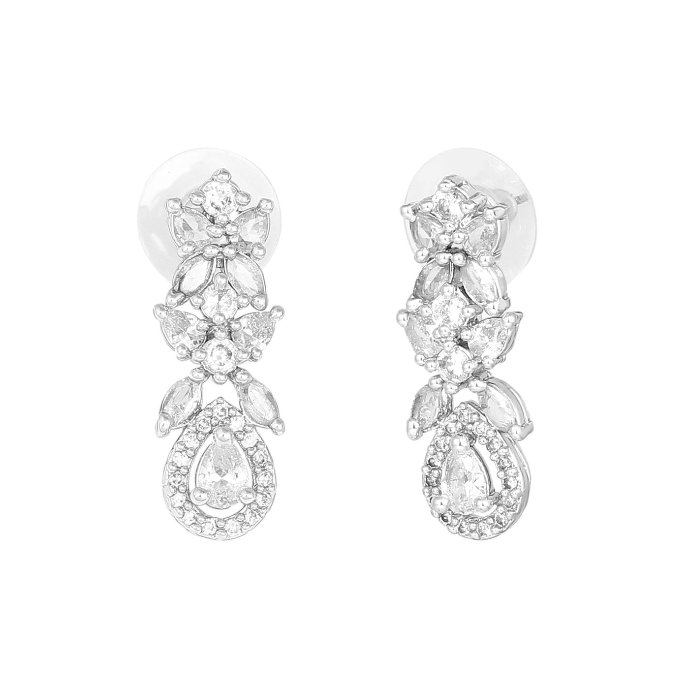 Estele Rhodium Plated CZ Scintillating Drop Earrings for Women