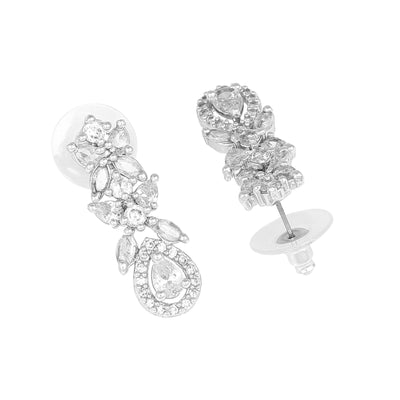 Estele Rhodium Plated CZ Scintillating Drop Earrings for Women