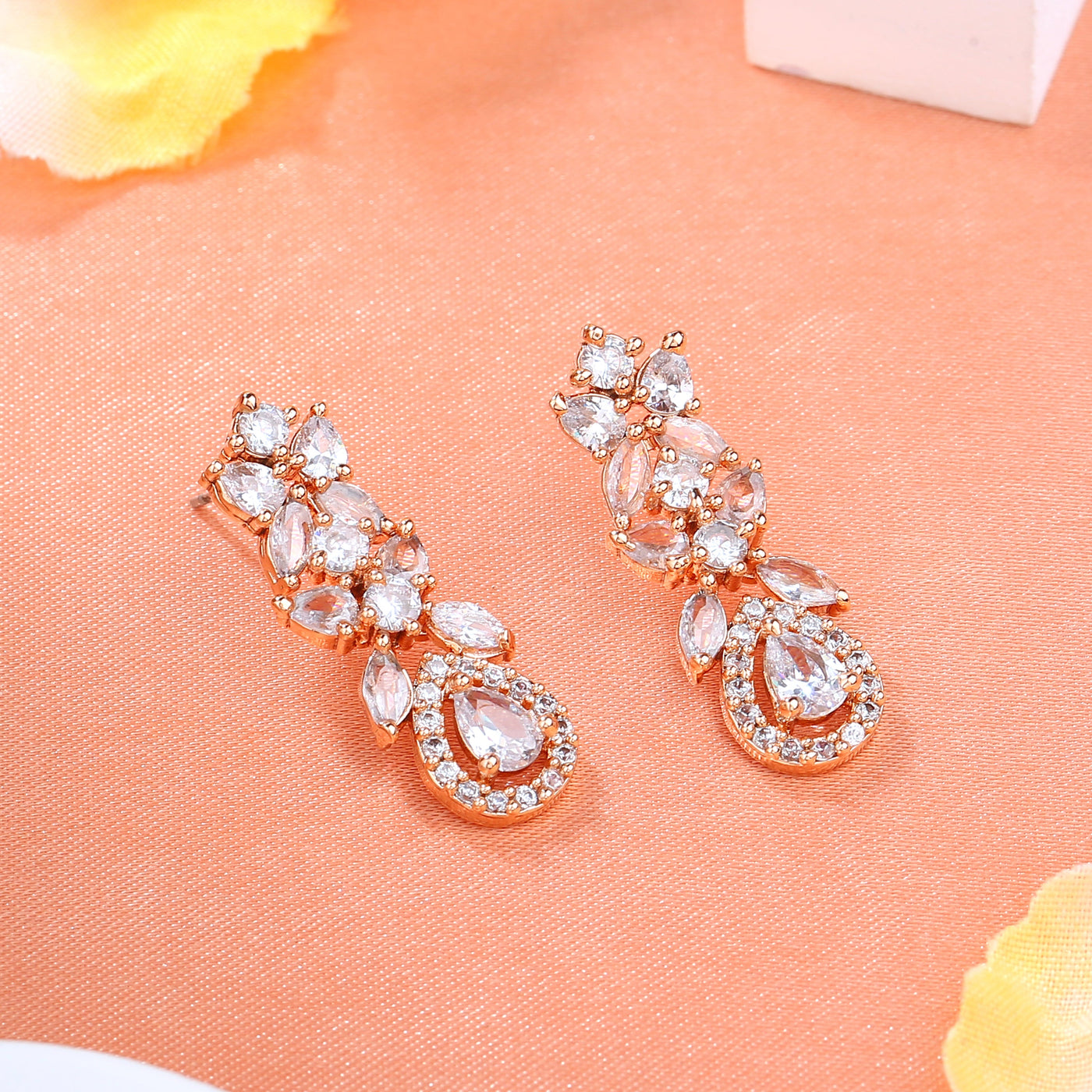 Estele Rose Gold Plated CZ Scintillating Drop Earrings for Women