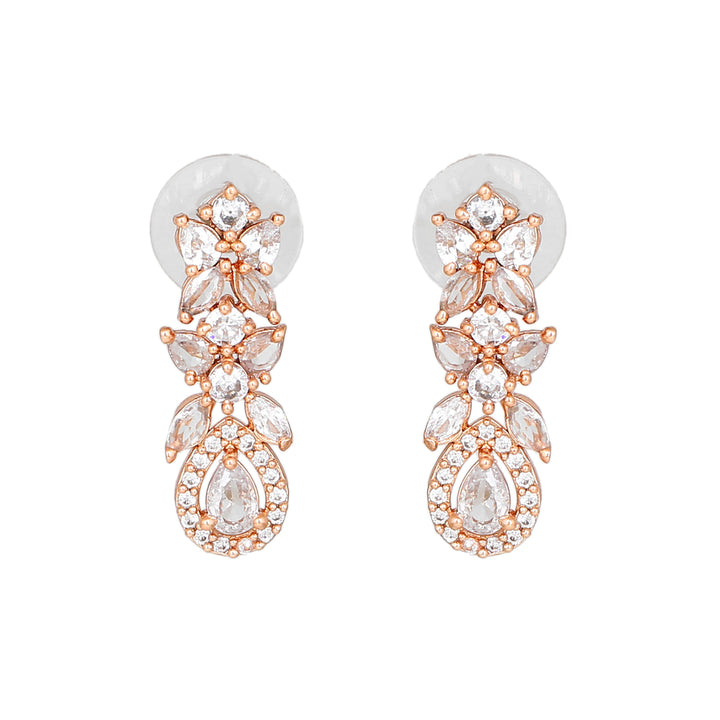 Estele Rose Gold Plated CZ Scintillating Drop Earrings for Women