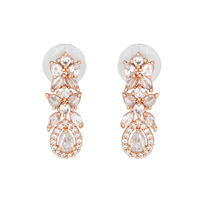 Estele Rose Gold Plated CZ Scintillating Drop Earrings for Women