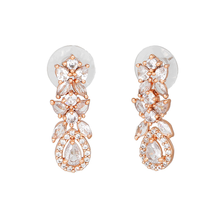 Estele Rose Gold Plated CZ Scintillating Drop Earrings for Women