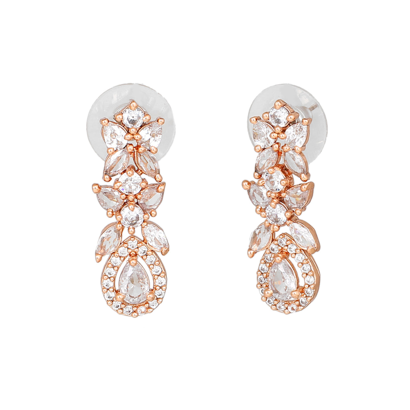 Estele Rose Gold Plated CZ Scintillating Drop Earrings for Women