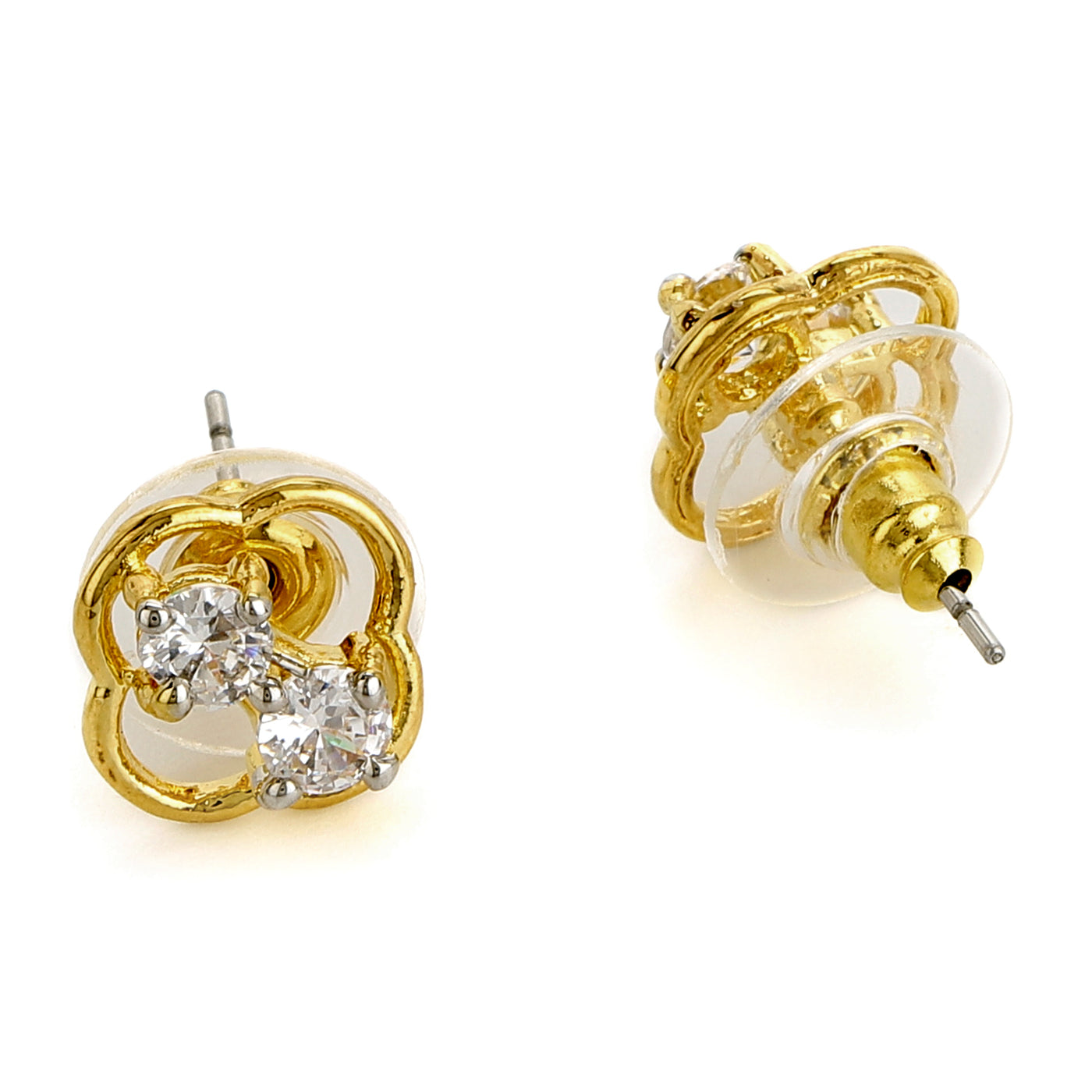 Gold Tone Plated Stud Earrings With Ad Stone
