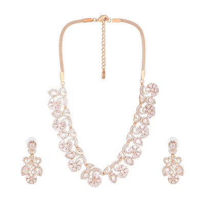 Estele Rose Gold Plated CZ Fascinating Necklace Set for Women