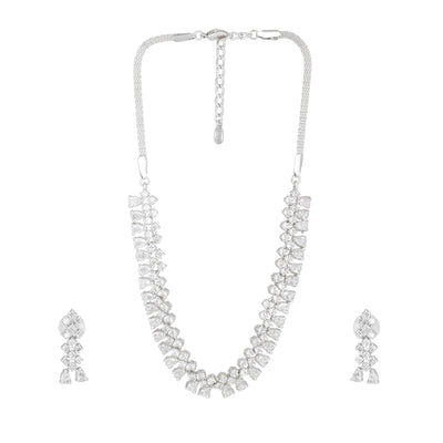 Estele Rhodium Plated CZ Shimmering Necklace Set for Women