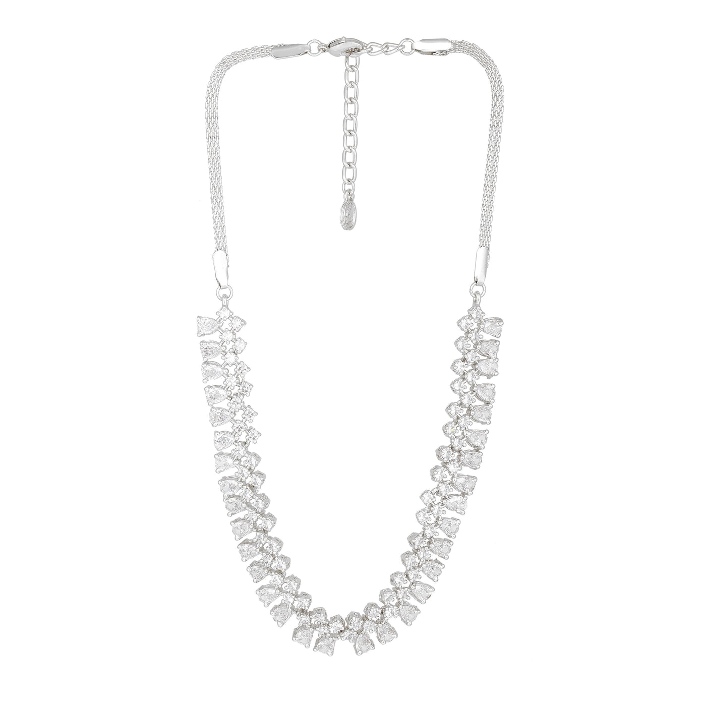 Estele Rhodium Plated CZ Shimmering Necklace Set for Women