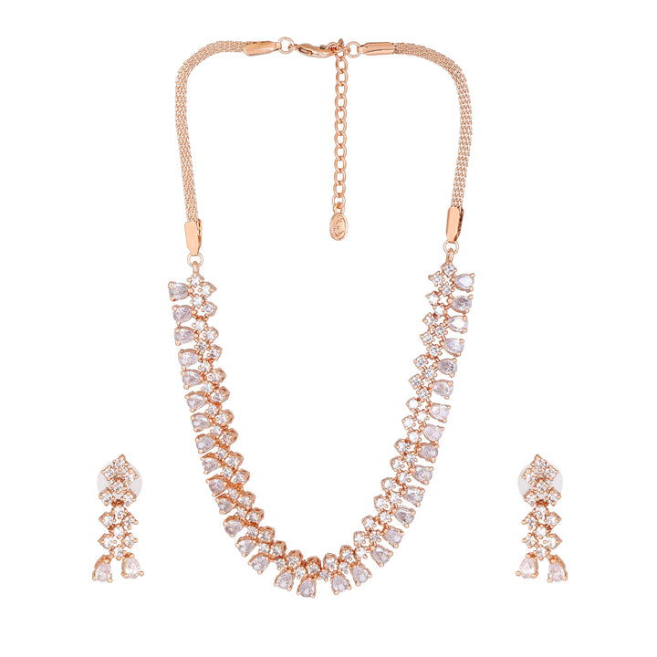 Estele Rose Gold Plated CZ Shimmering Necklace Set for Women