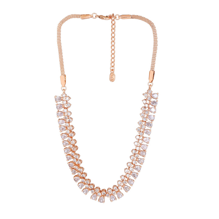 Estele Rose Gold Plated CZ Shimmering Necklace Set for Women