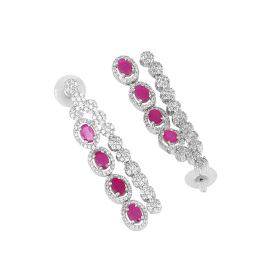 Estele Rhodium Plated CZ Fascinating Drop Earrings with Ruby Crystals for Women