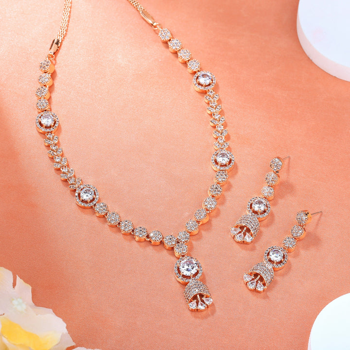 Estele Rose Gold Plated CZ Exquisite Necklace Set for Women