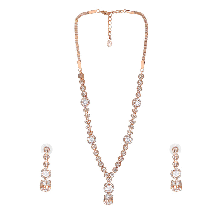 Estele Rose Gold Plated CZ Exquisite Necklace Set for Women