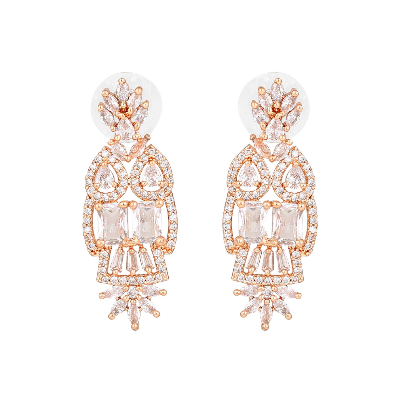 Estele Rose Gold Plated CZ Sparkling Designer Drop Earrings for Women