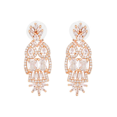 Estele Rose Gold Plated CZ Sparkling Designer Drop Earrings for Women