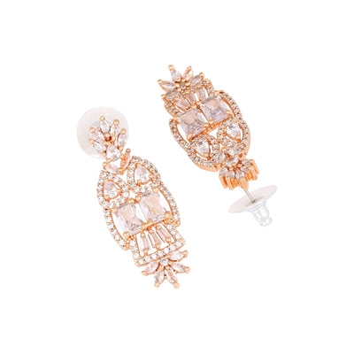 Estele Rose Gold Plated CZ Sparkling Designer Drop Earrings for Women