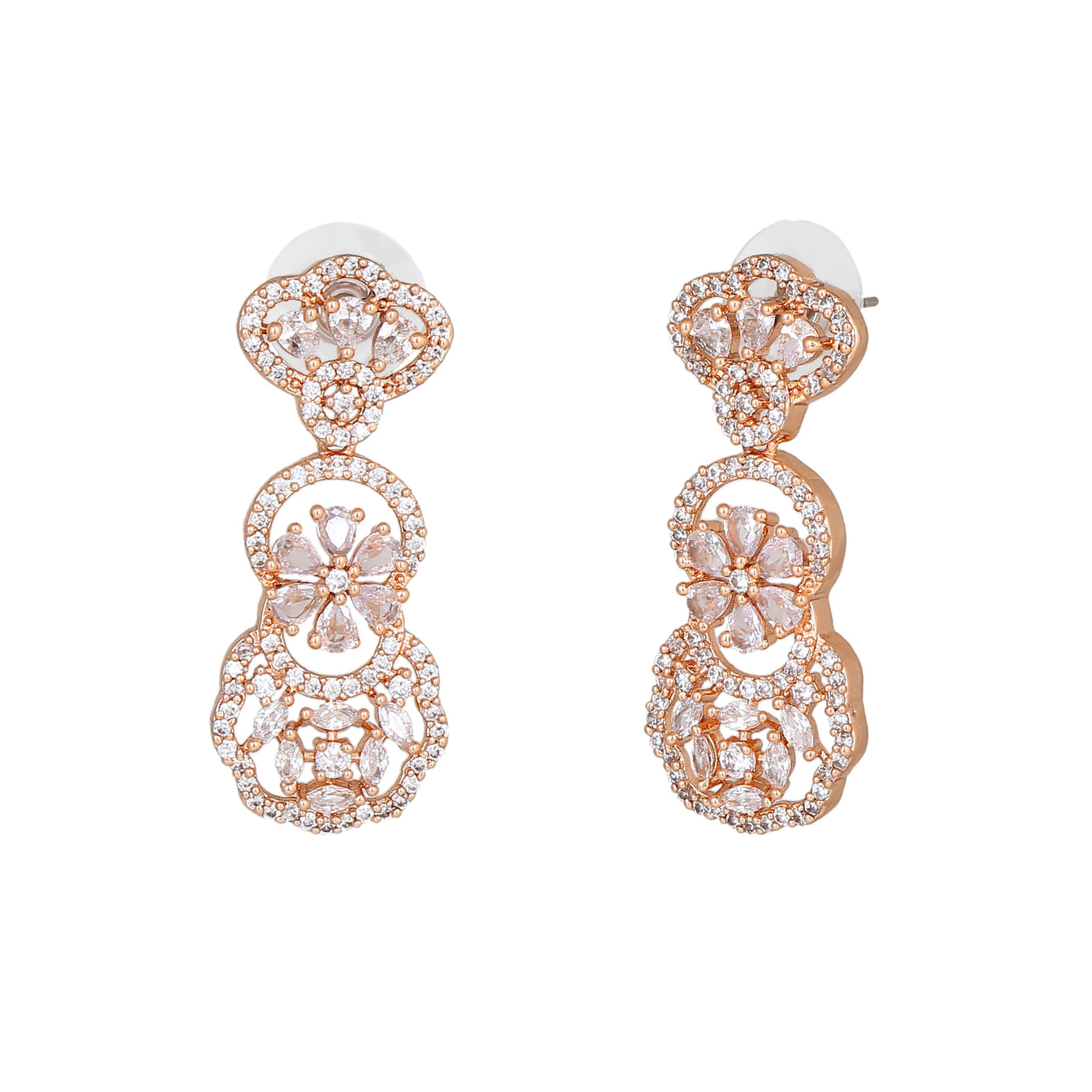 Estele Rose Gold Plated CZ Fascinating Designer Drop Earrings for Women