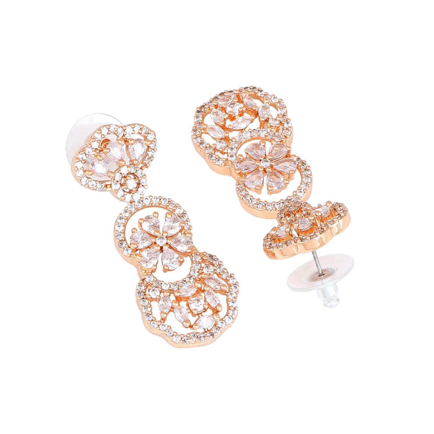 Estele Rose Gold Plated CZ Fascinating Designer Drop Earrings for Women