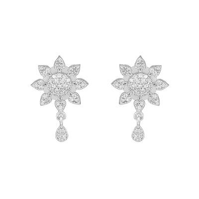 Estele Rhodium Plated CZ Floral Designer Drop Earrings for Women