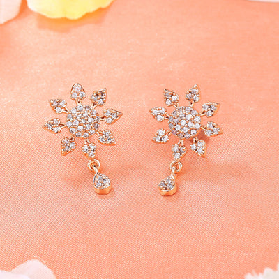 Estele Rose Gold Plated CZ Floral Designer Drop Earrings for Women