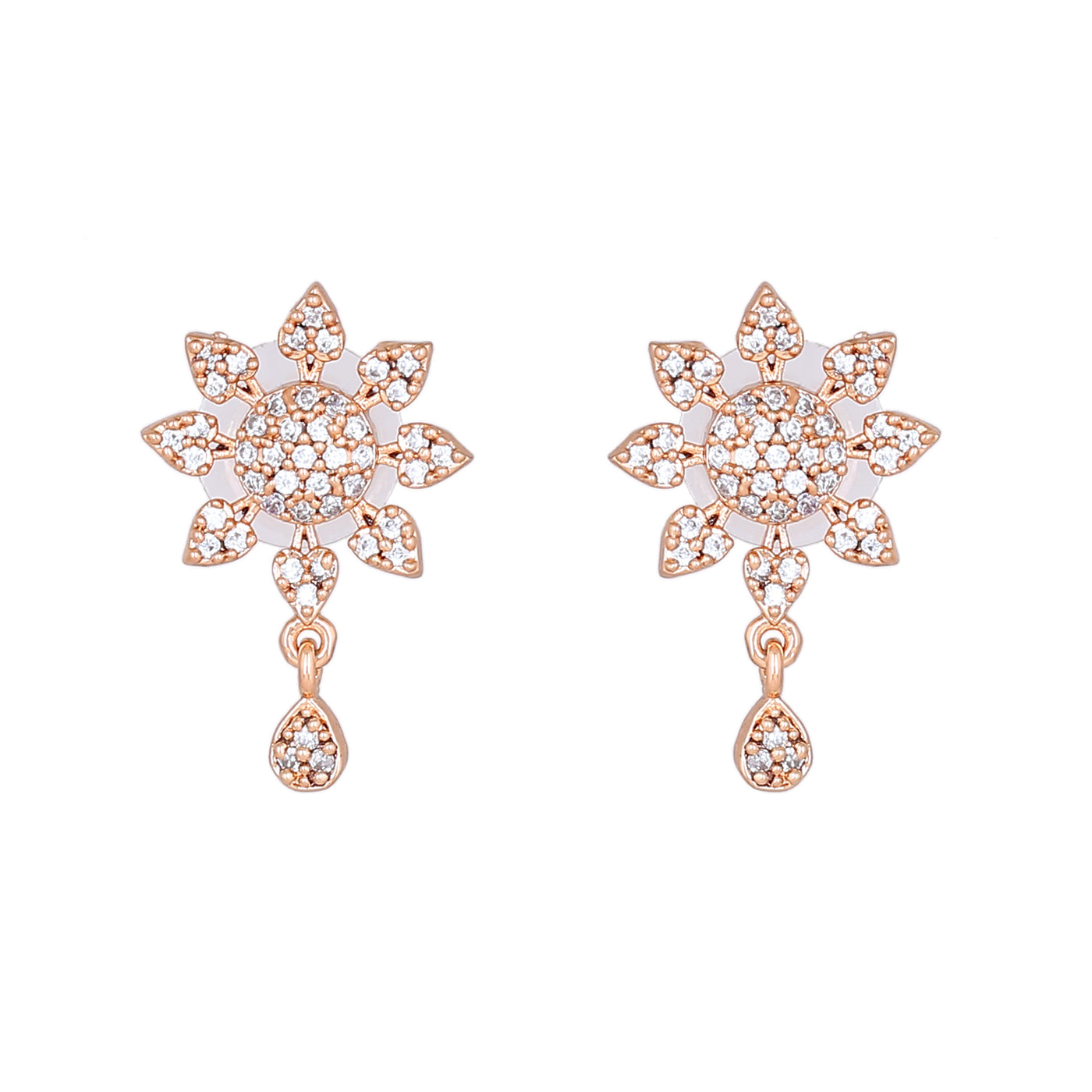 Estele Rose Gold Plated CZ Floral Designer Drop Earrings for Women