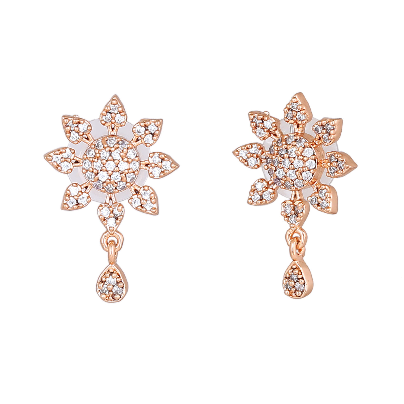 Estele Rose Gold Plated CZ Floral Designer Drop Earrings for Women