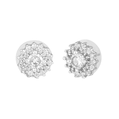 Estele Rhodium Plated CZ Flower Designer Stud Earrings for Women