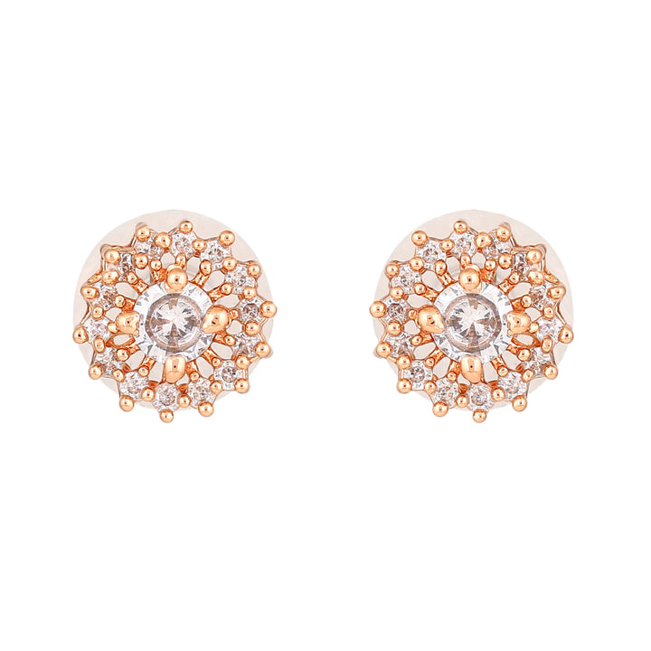 Estele Rose Gold Plated CZ Flower Designer Stud Earrings for Women