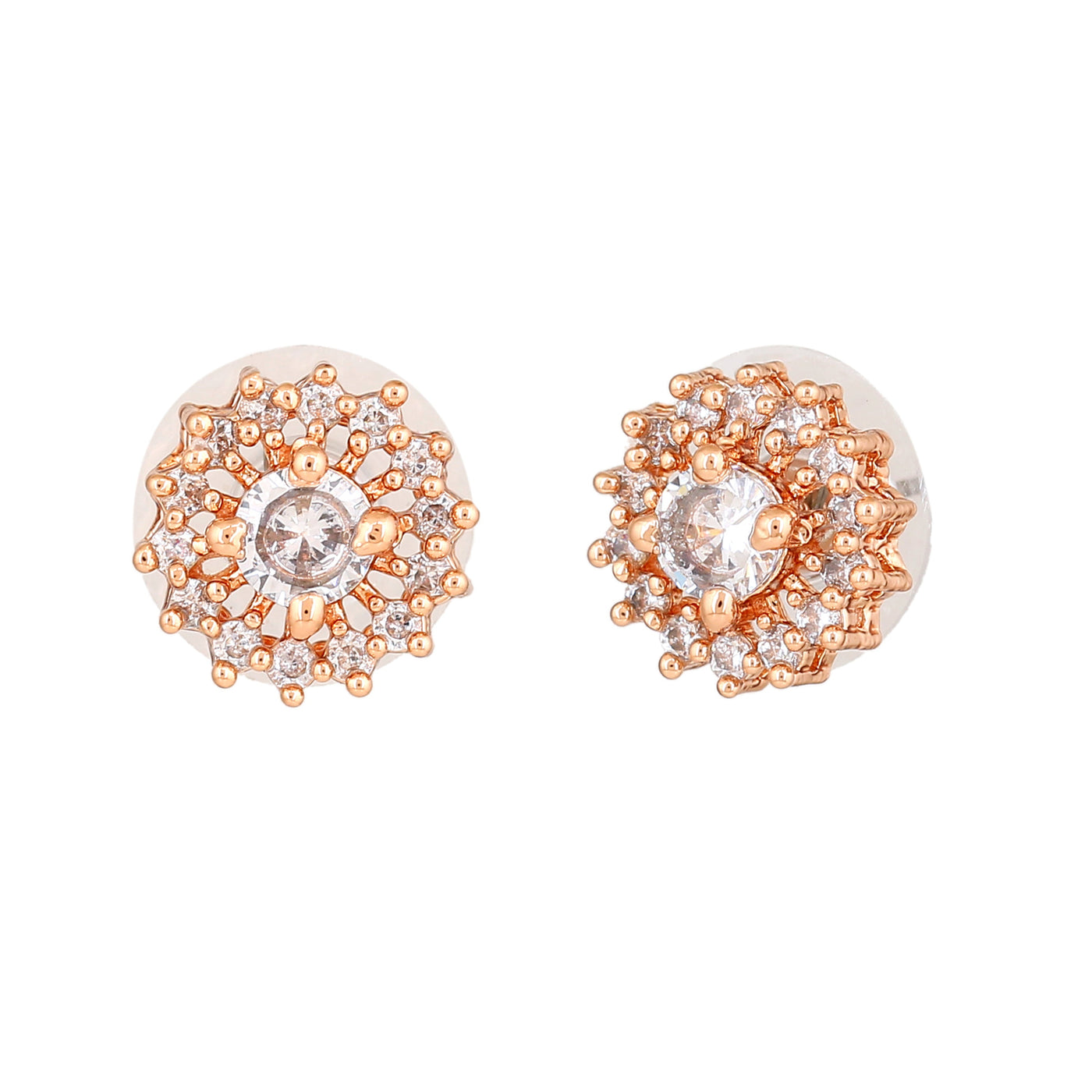 Estele Rose Gold Plated CZ Flower Designer Stud Earrings for Women