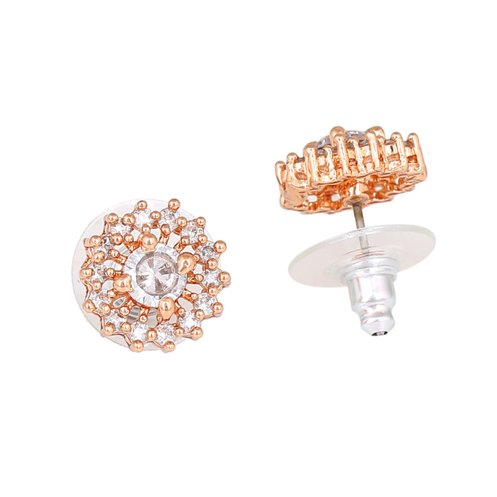 Estele Rose Gold Plated CZ Flower Designer Stud Earrings for Women