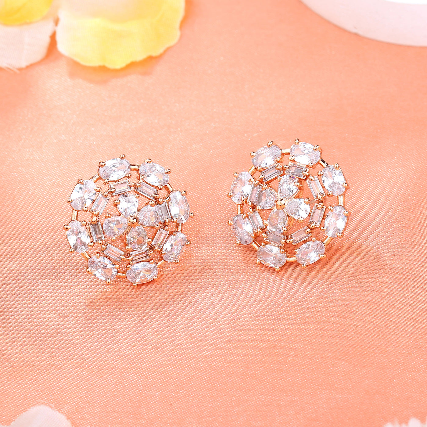 Estele Rose Gold Plated CZ Floret Designer Stud Earrings for Women