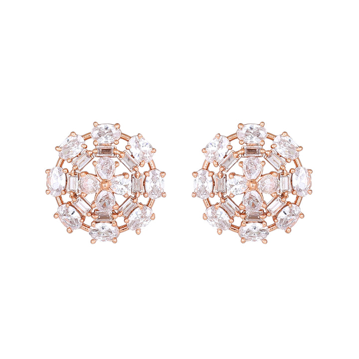 Estele Rose Gold Plated CZ Floret Designer Stud Earrings for Women