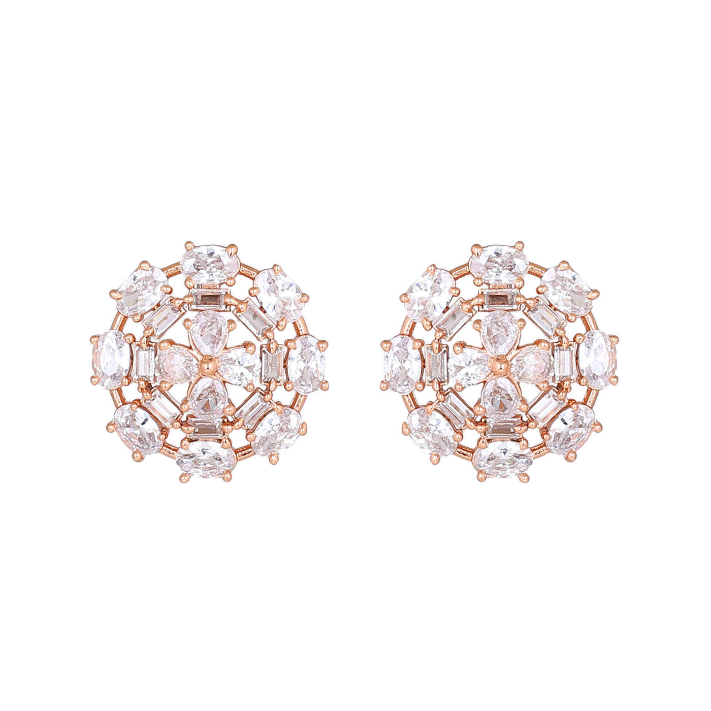 Estele Rose Gold Plated CZ Floret Designer Stud Earrings for Women