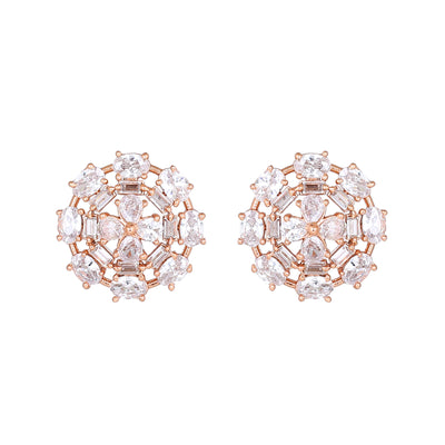 Estele Rose Gold Plated CZ Floret Designer Stud Earrings for Women