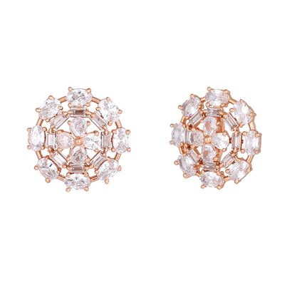 Estele Rose Gold Plated CZ Floret Designer Stud Earrings for Women