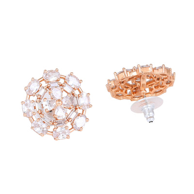 Estele Rose Gold Plated CZ Floret Designer Stud Earrings for Women